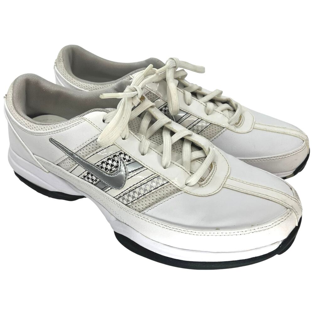 Nike Air Golf Shoes White Silver Spiked Leather Athletic - Women 8.5